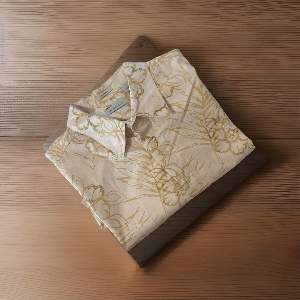 Natural‎ Issue Aloha Hawaiian Shirt Cotton Tan Men's XXL Wrinkle Free